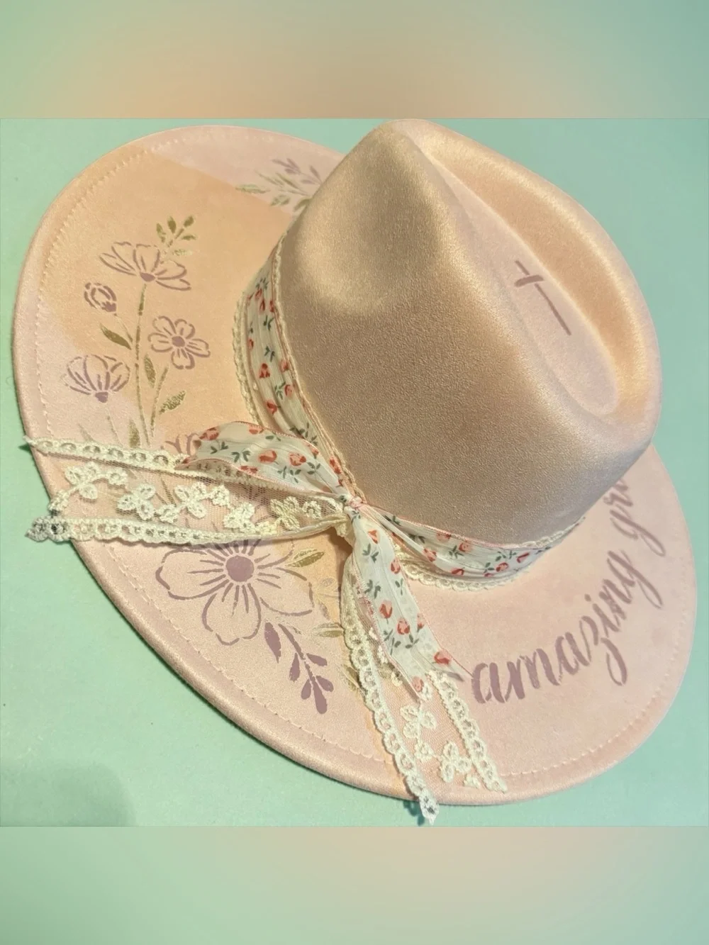 AMAZING GRACE Pink FAUX SUEDE HAT Amazing Grace Collection #01 Granny D Original